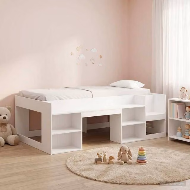 Berkfield Home Kids Bed Frame with Side Compartments and Bedside Shelf, White, Engineered Wood, W/D/H: 80 x 200 cm