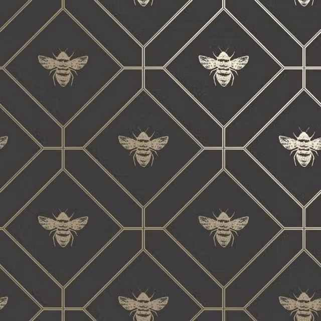 Holden Decor Bee Geometric Animal Pattern Wallpaper in Anthracite Grey Matt Finish