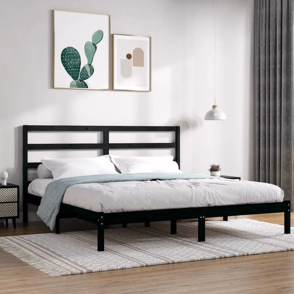 Berkfield Home Black Solid Wood Pine Bed Frame 200 x 200 cm – 2