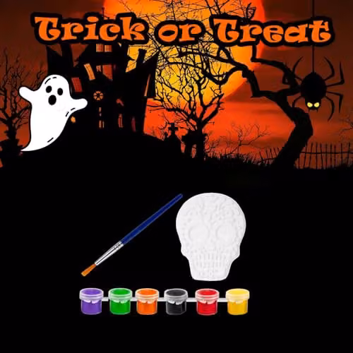 VFM e-Store Halloween Decorations Craft Paint Kit with 23.5 cm Skull in White – 5