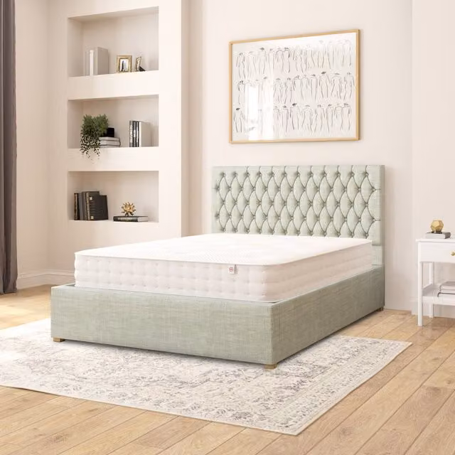Aspire Monroe Upholstered Fabric Ottoman Storage Bed in Green, W/D/H: 120 x 200 cm