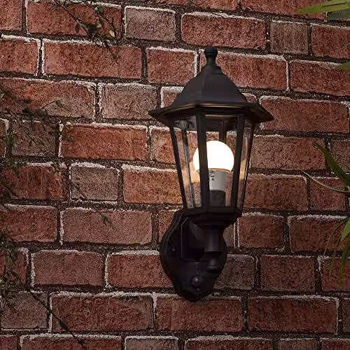 ValueLights Mayfair Black Classic Outdoor Wall Lantern with Dusk and Motion Sensors – 6