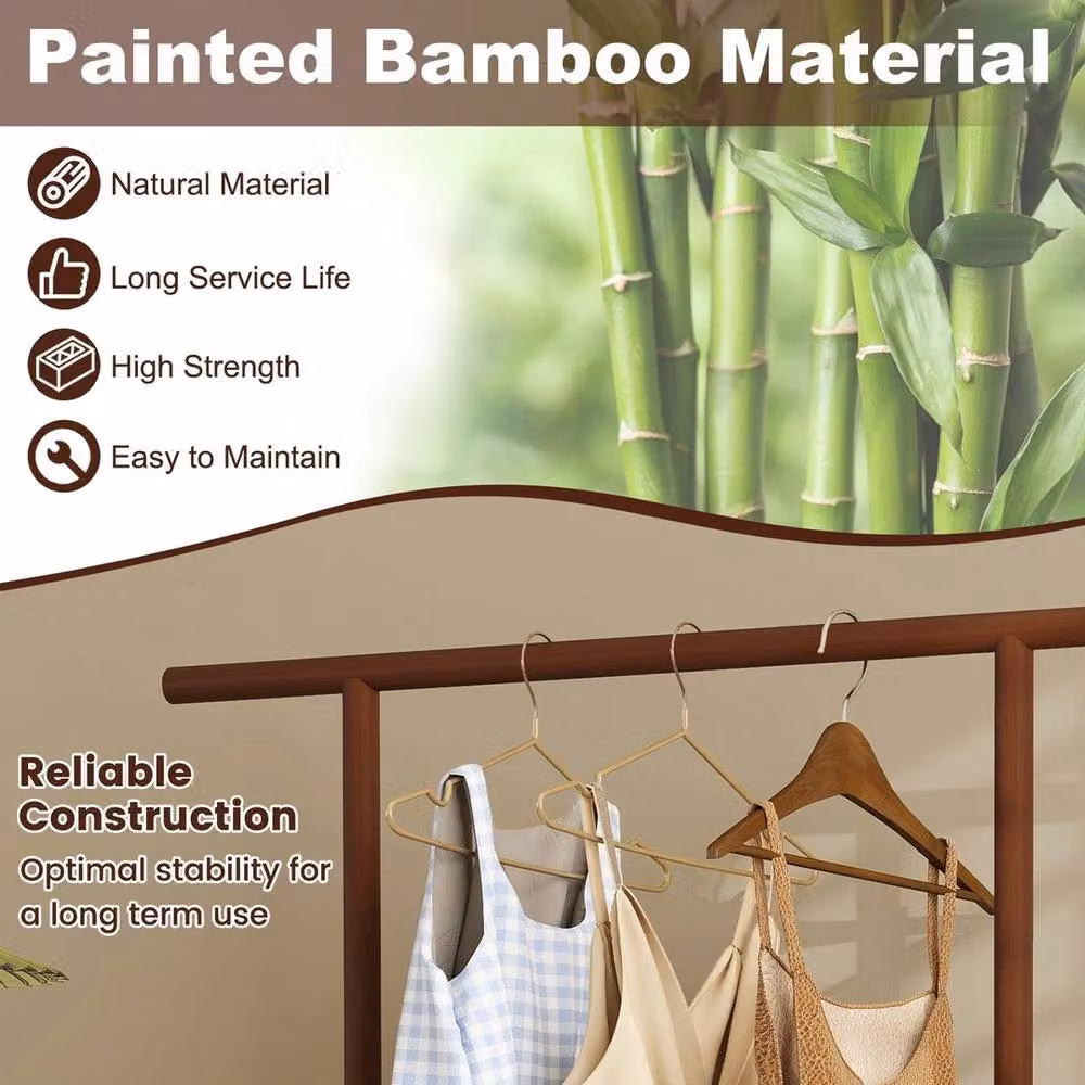 Kelvenix Bamboo Clothes Rack and Coat Hanger Stand in Brown – 3