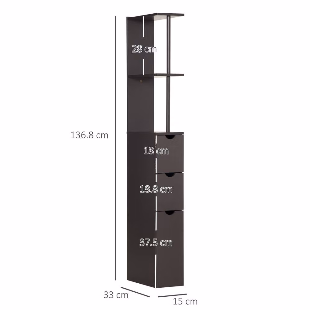 STILVORA Tall Brown Bathroom Storage Cabinet with Internal Shelves and Drawers – 2