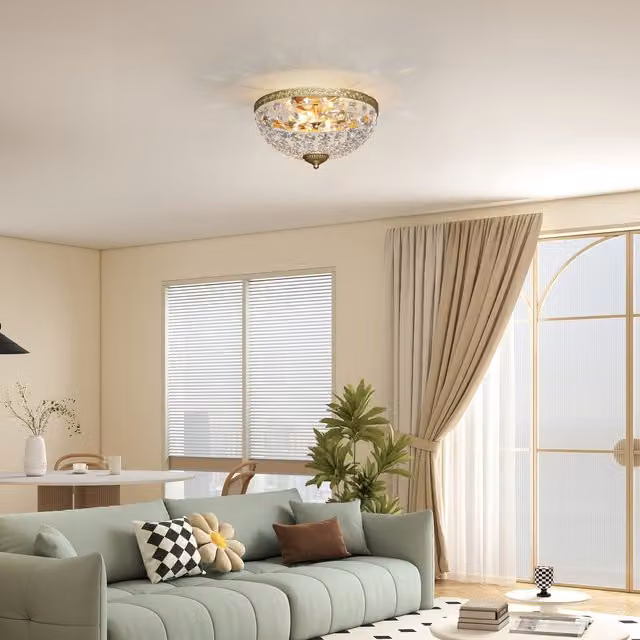 HOMCOM Crystal Chandelier Ceiling Light in Gold/Brass and Black