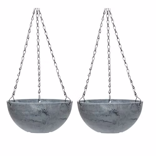 Garden Gear Marble Effect Hanging Basket Planter in White and Grey, Diameter: 25 cm