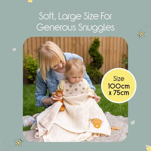 Ziggle Knitted Cotton Baby Blanket in Blue and Beige – 2