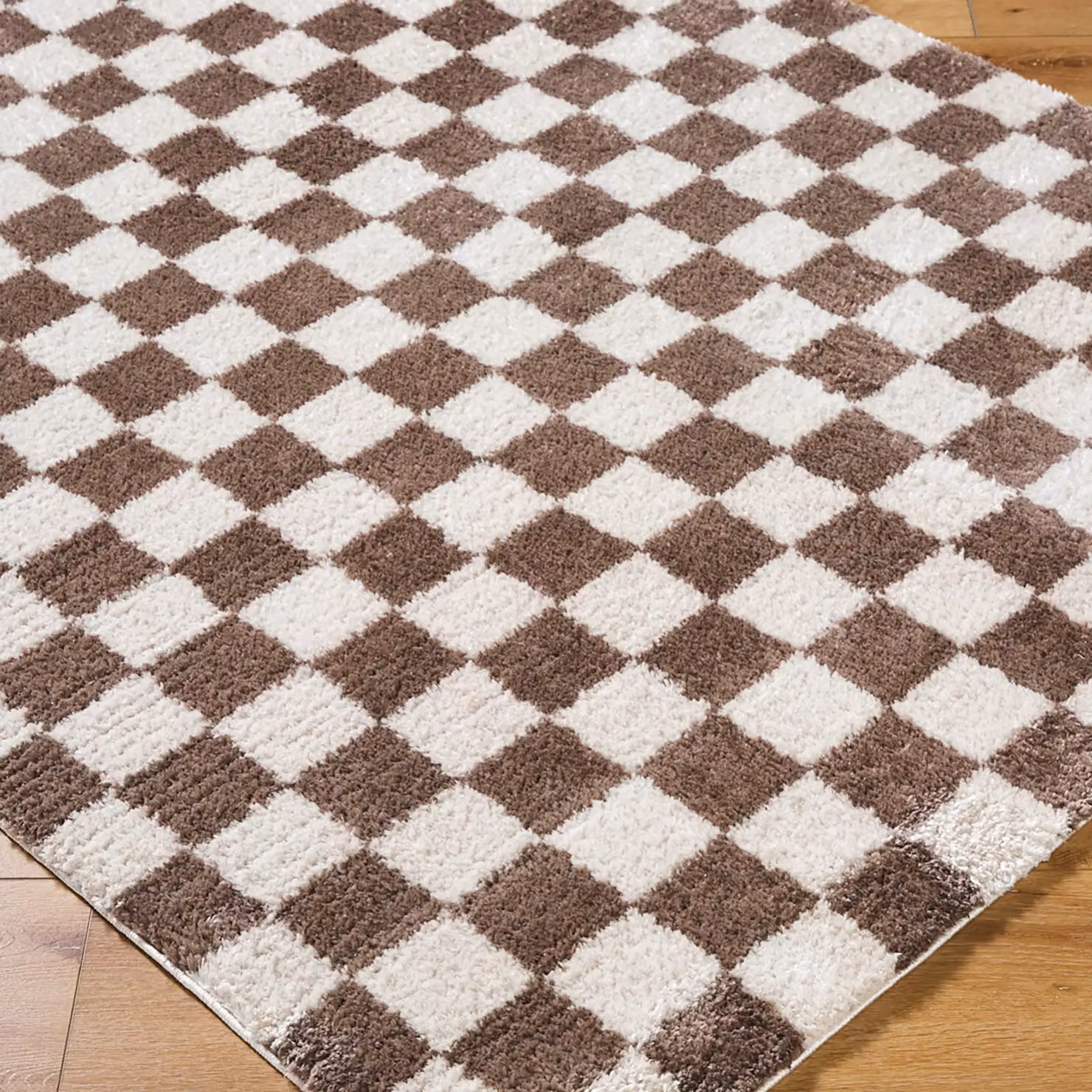 Livabliss Fossay Checkered Shag Rug in Dark Brown, W: 120 cm x D: 170 cm – 5