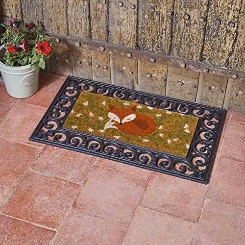 Marco Paul Non Slip Coir Door Mat Insert with Orange Fox Design, W/D/H: 100 x 100 x 1 cm – 1
