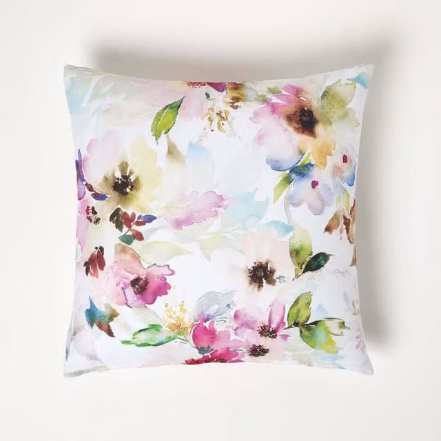 Homescapes Multicolour Floral Outdoor Square Cushion, White