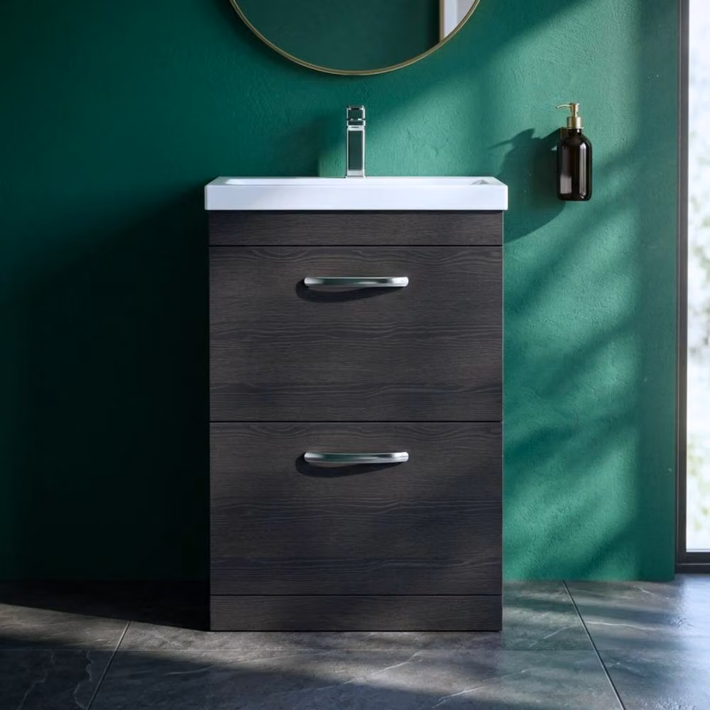 Balterley Floor Standing 2 Drawer Bathroom Vanity Unit with Thin Edge Basin, Charcoal Black, W/D/H: 61.0 x 39.0 x 91.5 cm – 3