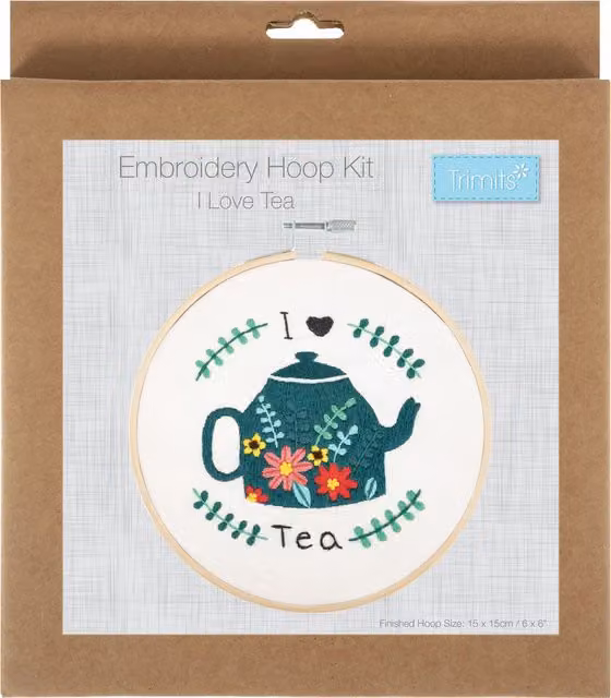 Trimits I Love Tea Embroidery Hoop Kit in Natural and Multicolour