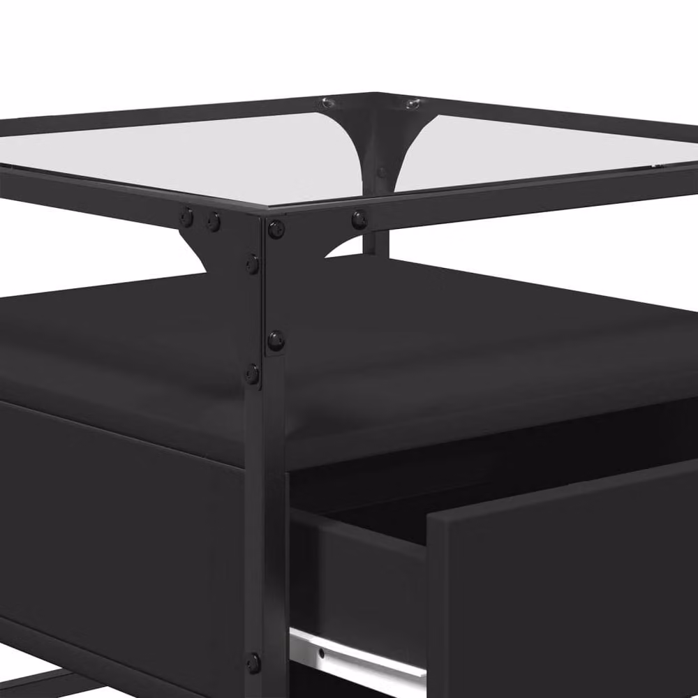 Berkfield Home Black Glass and Steel Coffee Table, W/D/H: 50 x 50 x 45 cm – 5