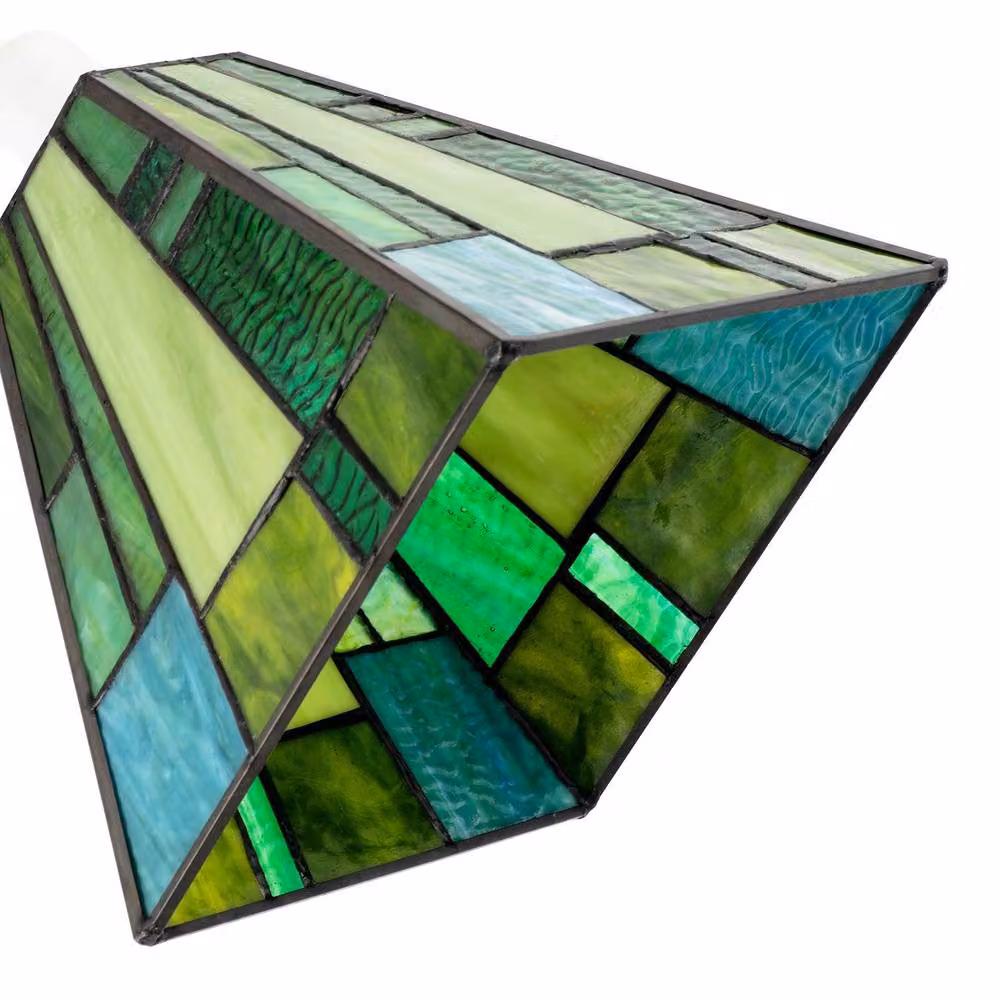 Happy Homewares Art Deco Rectangular Tiffany Pendant Lighting Shade with Green Glass Panels – 2