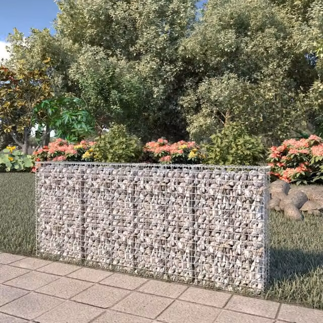 Berkfield Home Galvanised Steel Gabion Fence with Covers in Silver, W: 200 cm, D: 20 cm, H: 85 cm
