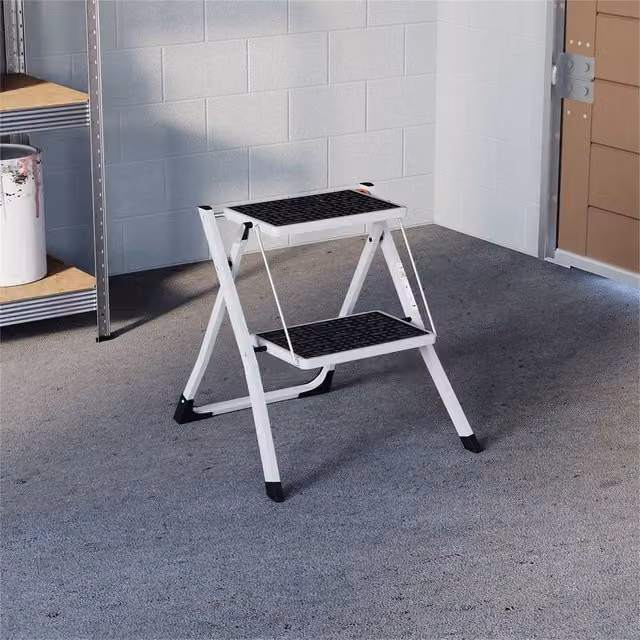 PAWNORA 2 Step Folding Portable Compact Ladder Stool in White