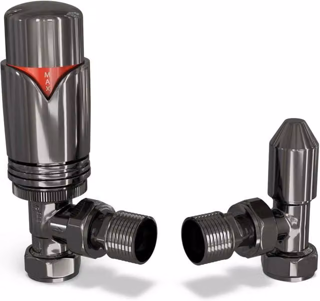 UK Radiators Derry Bold Thermostatic Radiator Valve and Lockshield Set in Black Nickel – 3