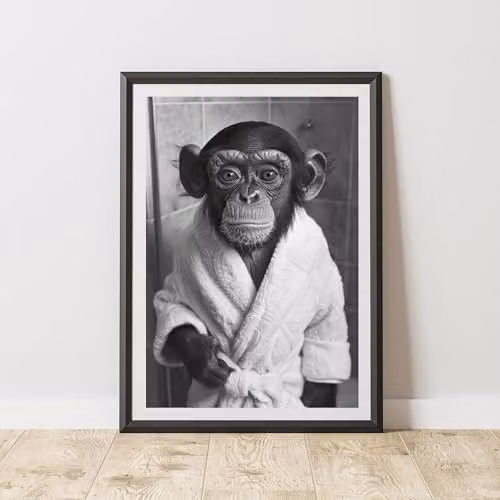 60 Second Makeover Monkey Bathrobe Animal Print Paper Poster, W: 21.0 cm, H: 29.7 cm