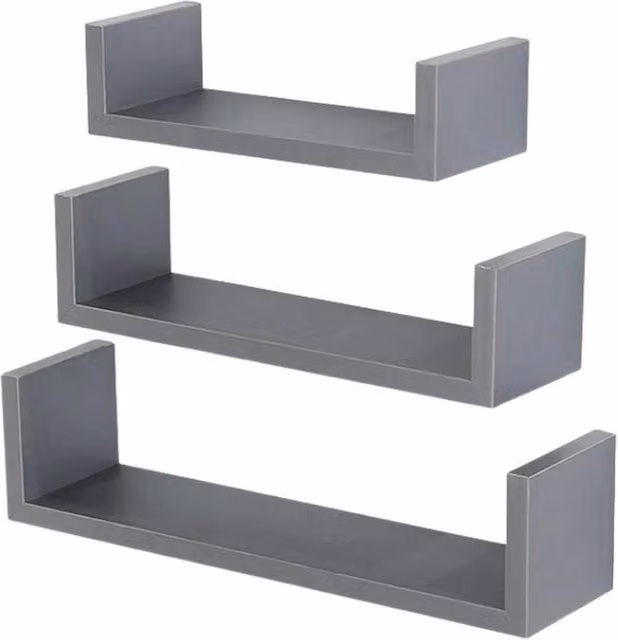 PAWNORA Set of 3 Matt Grey Wall Mounted Floating Shelves