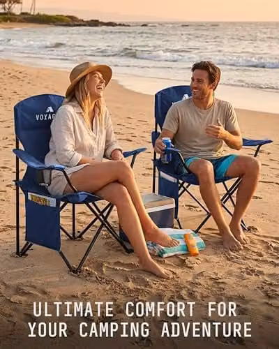 Voyager 2-Pack Lightweight Folding Camping Chairs with Cup Holders and Pockets, Blue – 7