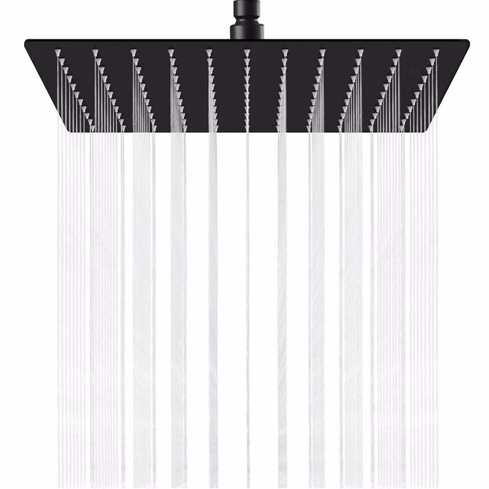 PAWNORA Square Rainfall Overhead Shower Head in Matt Black, W: 25.4 cm – 2