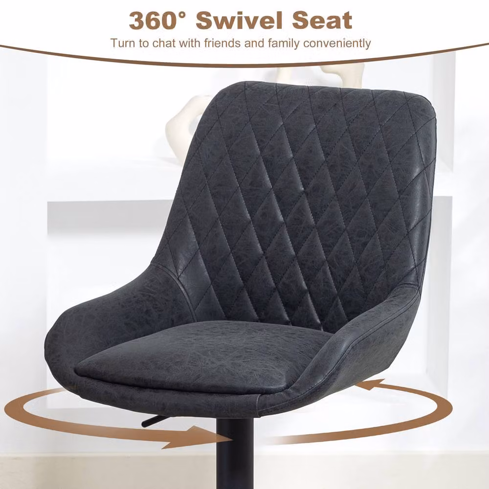 STILVORA Set of 2 Black Synthetic Leather Bar Stools with Adjustable Height and 360 Degree Swivel – 5