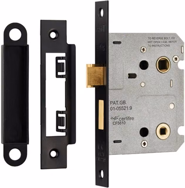 Loops Matt Black Bathroom Door Sashlock Latch with Square Forend 76mm
