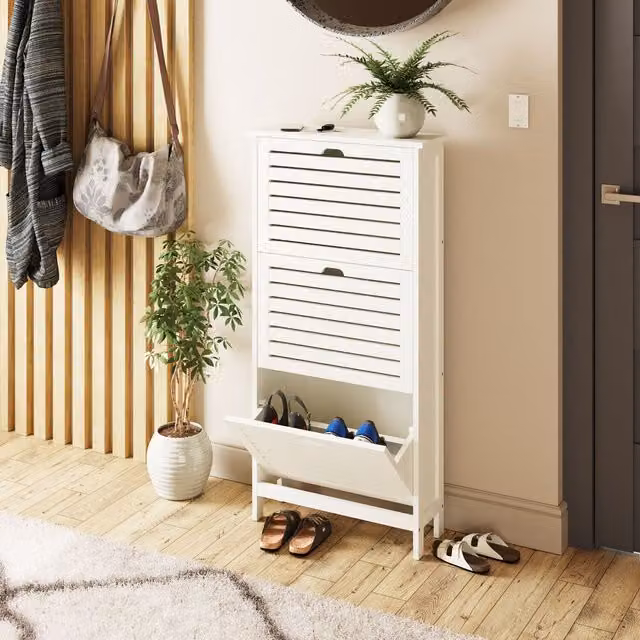GFW Bergen Three Tier Scandinavian Shoe Cabinet in Grey and White