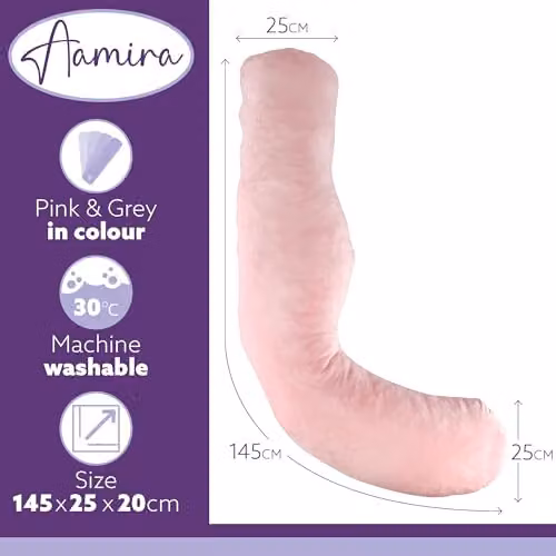 Aamira L Shaped Memory Foam Pregnancy Pillow in Pink and Grey Velvet – 3
