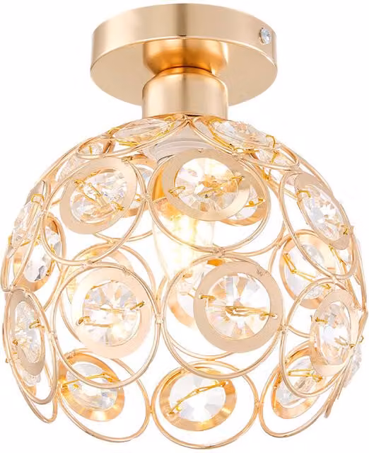 Livingandhome Modern Semicircular Crystal Ceiling Light in Gold/Brass with E27 Fitting