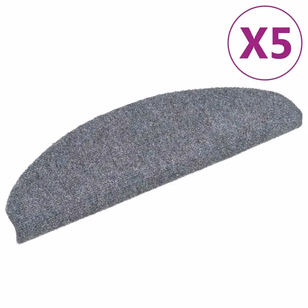 Berkfield Home Self-adhesive Needle Punch Stair Mats, 5 Pieces, Light Grey, W/D/H: 65 x 21 x 4 cm – 2