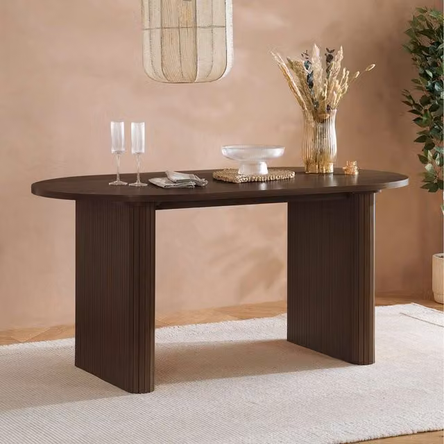 Birlea Axel Modern Oval Fluted Dining Table in Walnut Brown