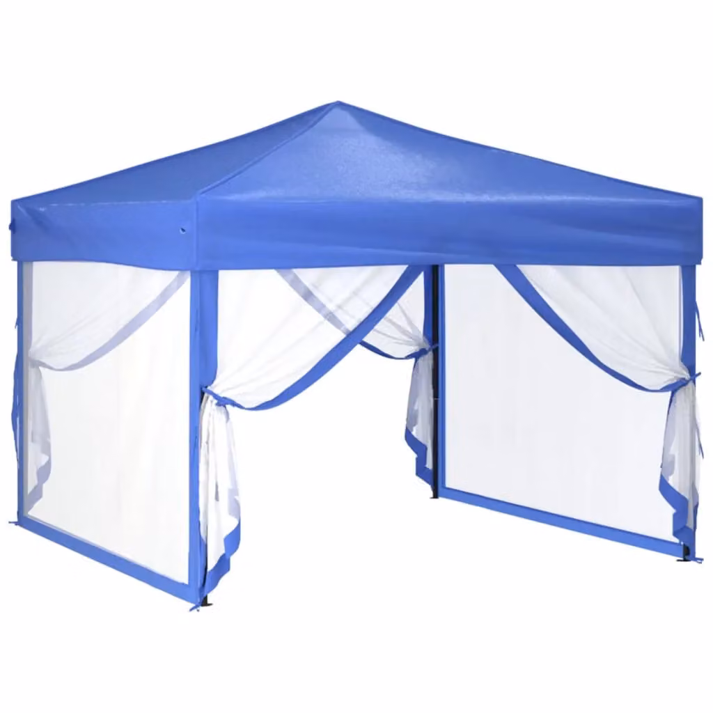 Berkfield Home Folding Party Tent with Sidewalls in Blue and Silver, W/D/H: 3 x 3 x 3 m – 2