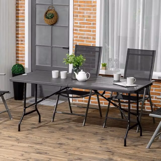 Outsunny Folding Garden Dining Table for 6 in Charcoal Grey