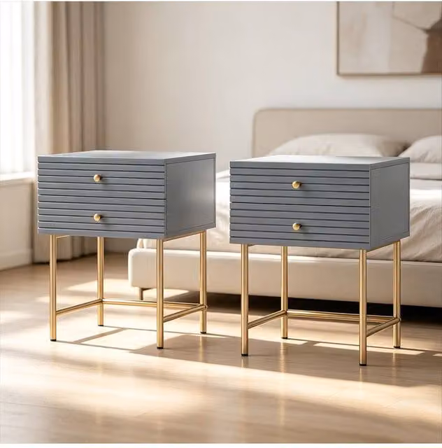 ERGOVEXA Set of Two Modern Grey and Gold Bedside Tables with Drawers, W/D/H: 40 x 37 x 54.5 cm – 1