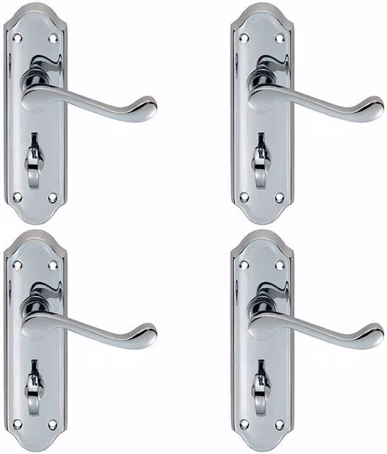 Loops 4 Pairs of Victorian Upturned Lever Bathroom Lever on Backplate, Chrome, 168 x 47 mm