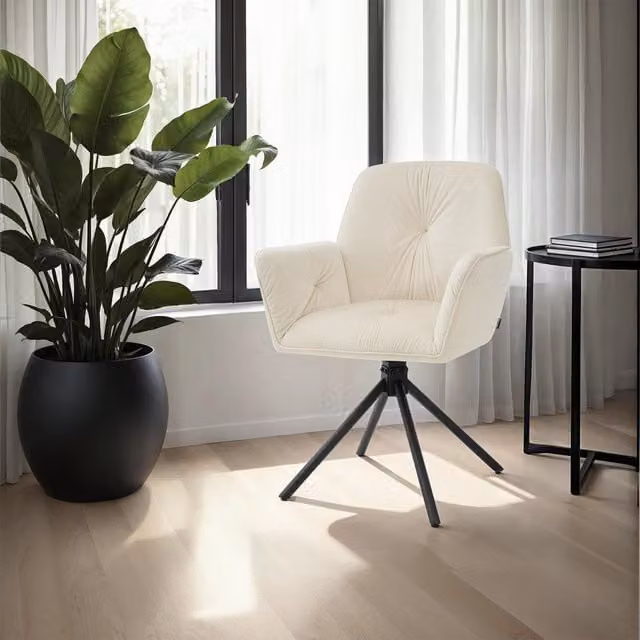 TECTAKE Lenia Swivel Chair with Padded Velvet Upholstery in Cream and Black