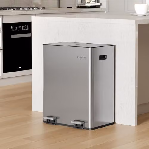 MCC Direct 60L Dual Pedal Bin for Recycling and General Waste in Silver – 3