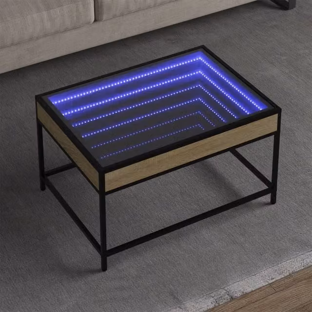 Berkfield Home Infinity LED Coffee Table in Sonoma Oak Brown, W: 70 cm, D: 50 cm, H: 41 cm – 1