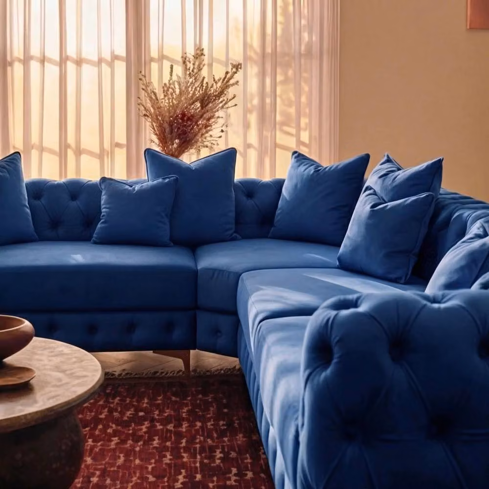 Sofaya Monaco 4 Seater Chesterfield Velvet Left Hand Corner Sofa in Blue – 2