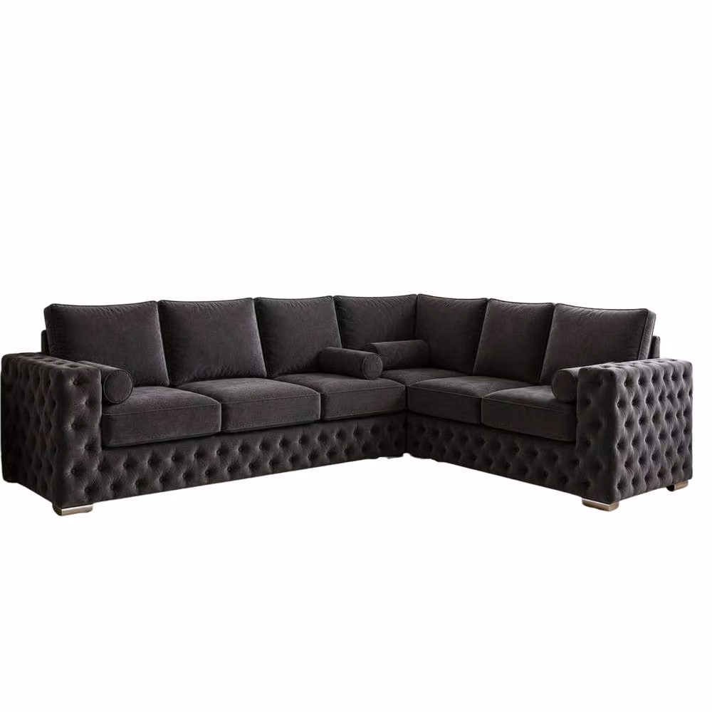 Stratus Interiors Ashley Chesterfield Full Back L-Shape Corner Sofa in Dark Grey Plush Velvet Fabric – 2