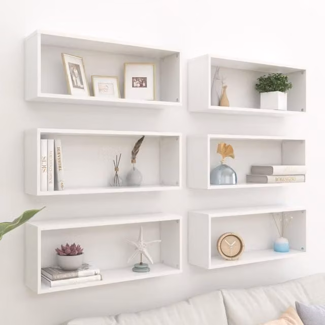 Berkfield Home Wall Mounted Cube Shelf Set of 6 in White, W: 60 cm, D: 23 cm, H: 15 cm