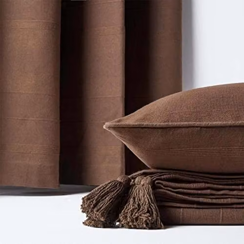 Homescapes Rajput Ribbed Cotton Cushion Cover, Brown, W/D/H: 60 x 60 x 1 cm – 3