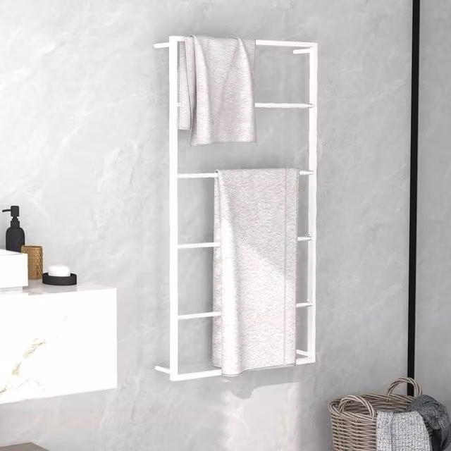 Berkfield Home Wall Mounted Metal Towel Rack in White, W/D/H: 60 x 10 x 116 cm