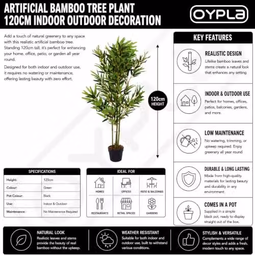 Oypla Artificial Bamboo Tree Plant in Green, Height: 120 cm – 3