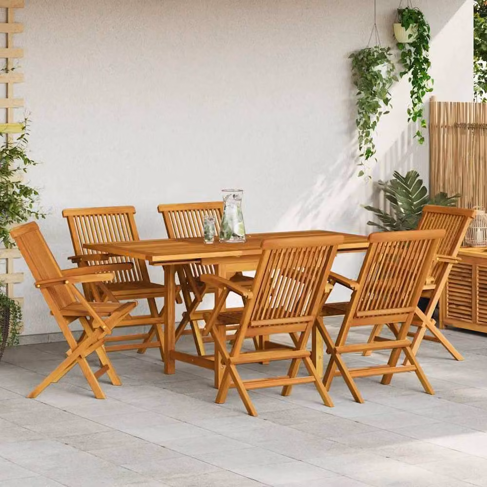 Berkfield Home 7 Piece Solid Teak Wood Garden Dining Set in Brown – 2