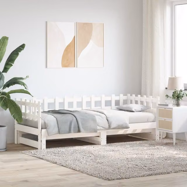 Berkfield Home White Pull-out Day Bed in Solid Pine Wood, W/D/H: 180 x 90 x 190 cm