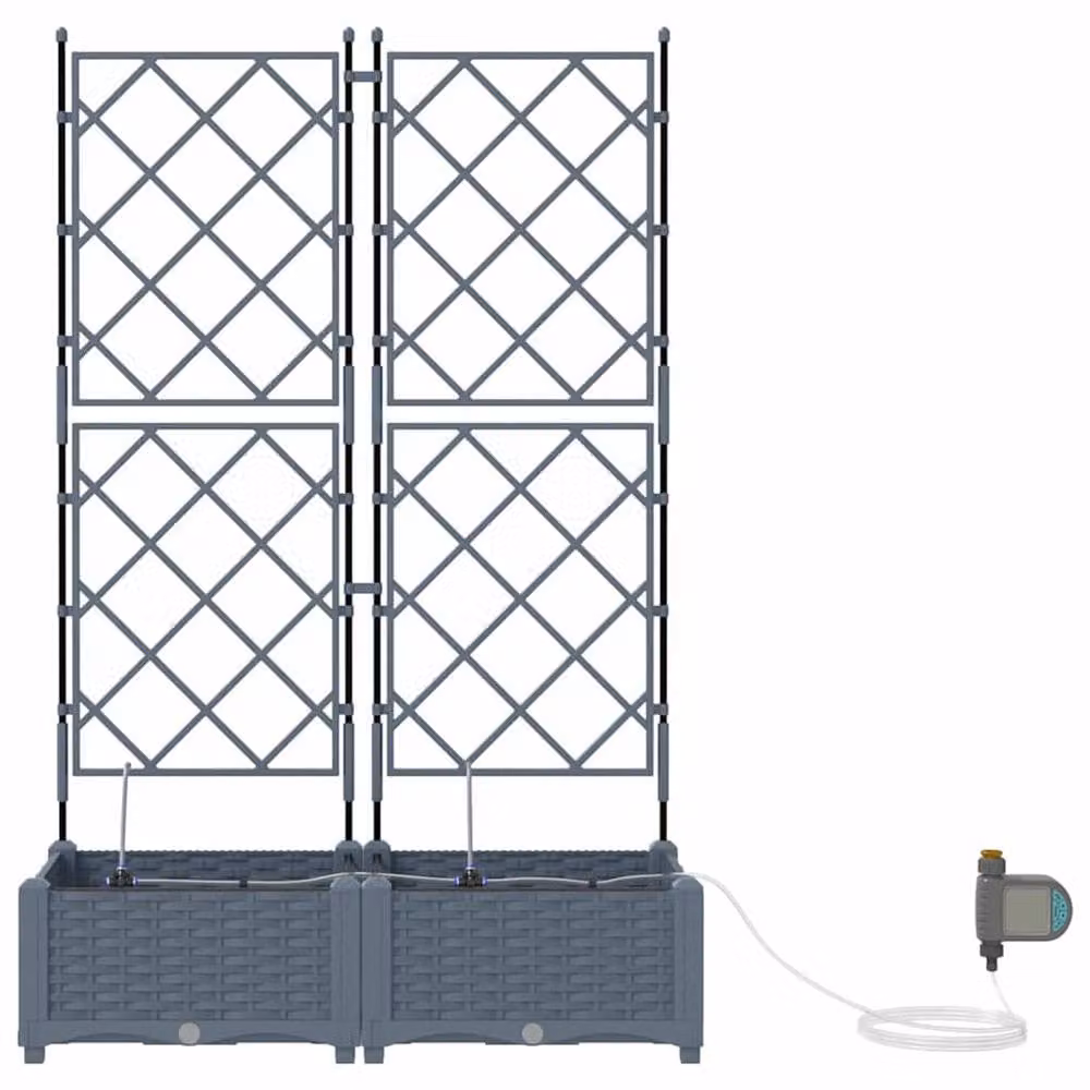Berkfield Home Garden Planters with Water Irrigation System, 2 Piece, Grey, W/D/H: 40 x 40 x 126 cm – 2