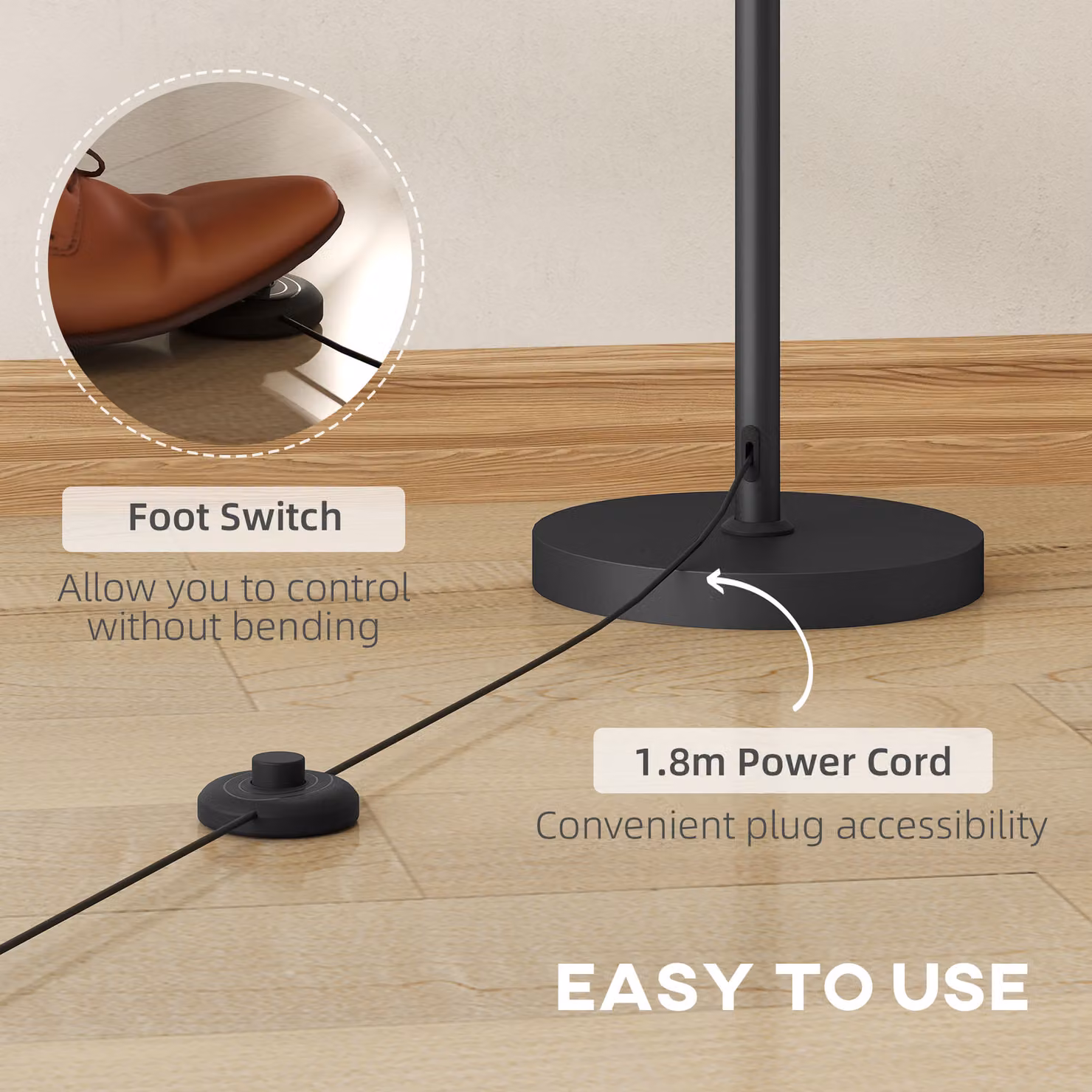 HOMCOM Gold Floor Lamp with 3 Lights and Foot Switch, 165 cm Tall Standing Lamp for Living Room, Bedroom or Office, E27 Base (40W Max) – 3