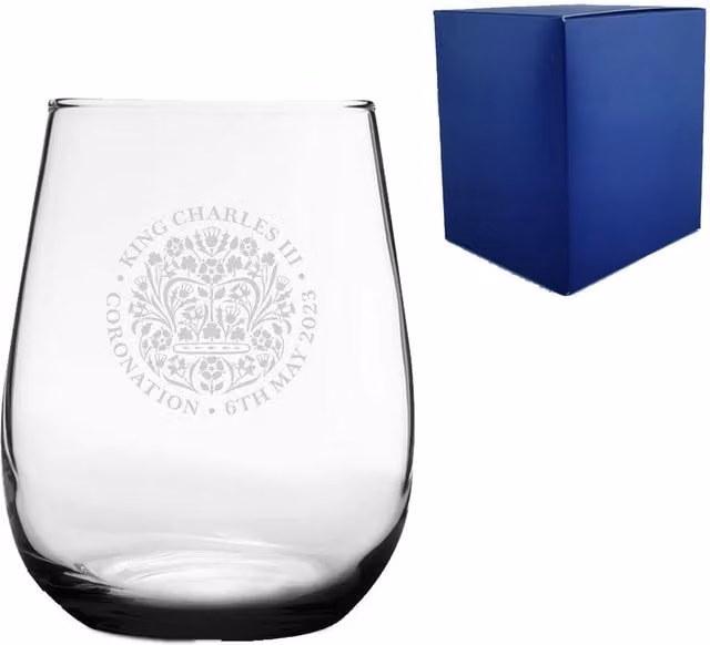 Uniqueful Personalised Commemorative Coronation of the King Stemless Glass Tumbler in Transparent – 1